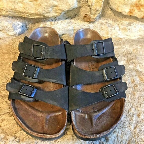 BETULA BIRKENSTOCK Black Suede Nubuck 3 Three Strap Slip On Sandals EU40/W9/M7 - Picture 2 of 7